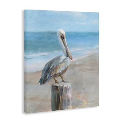 Pelican Perched on Coastal Beach Canvas Wall Art