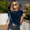 Amaryllis Women's Gathered Up Sleeve Velvet Blouse with Round Neckline Gathered Shoulder Detail Relaxed Fit Soft Fabric - 4 of 4