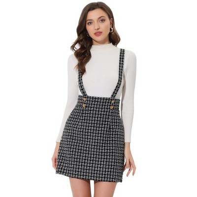 INSPIRE CHIC Women's Vintage Plaid Strap Braces Tweed Mini Suspender Skirt
