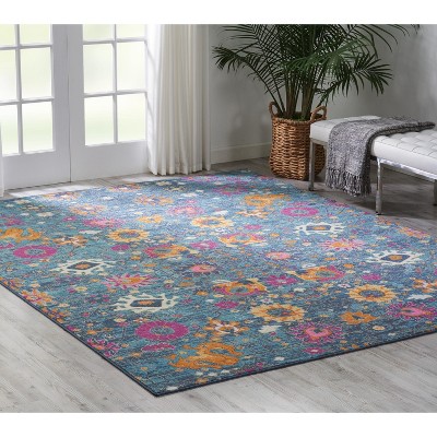 Denim Floral Synthetic 9' x 12' Hand-knotted Area Rug