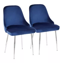 Set of 2 Marcel Contemporary Dining Chair Chrome/Blue Velvet - LumiSource