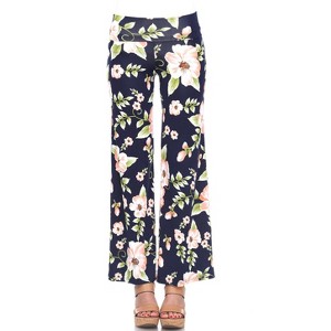 Women's Floral Printed Palazzo Pants - White Mark - 1 of 3