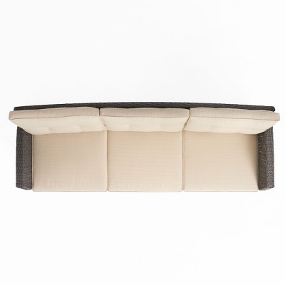 Gray and Beige Wicker Three-Seater Outdoor Sofa with Water Resistant Cushions