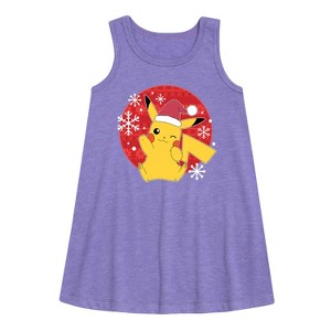 Girls' - Pokémon - Pikachu Santa Hat Graphic Sleeveless Aline Dress - 1 of 3