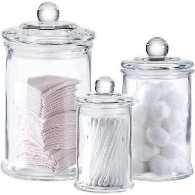 Whole Housewares Premium Glass Apothecary Jars with Lids -Set of 3,Clear