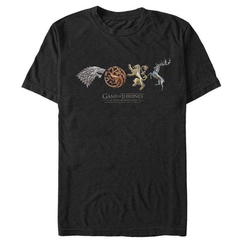 Men's Game of Thrones Iron Anniversary Metal Crests T-Shirt, 1 of 6