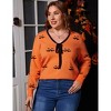 Plus Size Halloween Sweaters for Women Knitted v Neck Front Bow Tie Long Sleeve Halloween Pumpkin Sweatshirts - 4 of 4