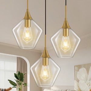 POWLIG 9" Adjustable Pendant Light Set of 3 - Modern Glass Shade Chandelier for Kitchen Island, Dining Room or Entryway - 1 of 4