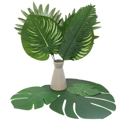 Okuna Outpost 90 Piece Artificial Palm Leaves, Tropical Party Decorations (6 Assorted Style)