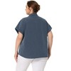 Agnes Orinda Women's Plus Size Chambray Work Roll Sleeves Buttons Down Shirts - 4 of 4