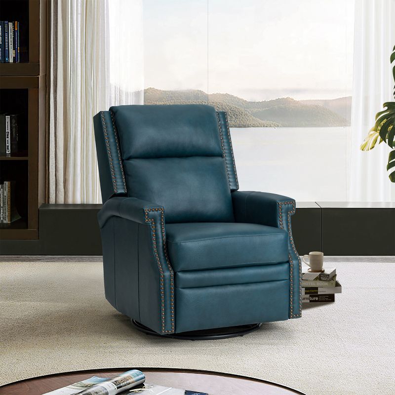 Favonius Wooden Upholstery Genuine Leather Swivel Rocker Recliner with Nailhead Trim for Bedroom and Living Room| ARTFUL LIVING DESIGN, 2 of 11