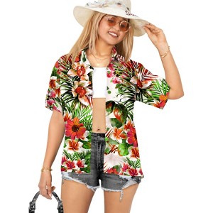 LA LEELA Hawaiian Shirts Womens Casual Summer Beach Party Colorful Blouses Short Sleeve Vacation Tops Button Up Dress Shirts for Women - 1 of 4