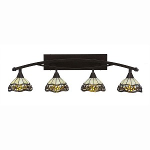 Toltec Lighting Bow 4 - Light Vanity in  Bronze with 7'' Roman Jewel Art Glass Shade - 1 of 1