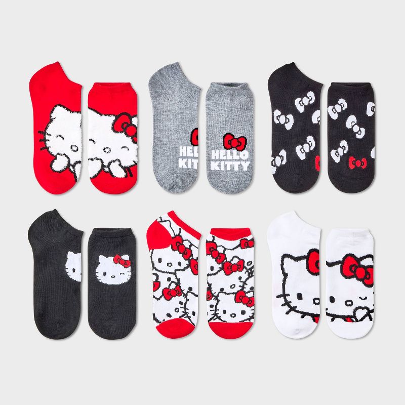 Women&#39;s Hello Kitty 6pk Low Cut Socks - Red/Black/Heather Gray 4-10, 1 of 4