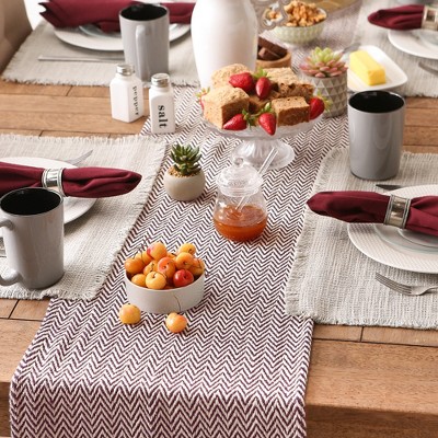 Eggplant Chevron Cotton Table Runner with Fringe, 15" x 72"