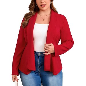 Coolmee Women Plus Size Casual Blazer Open Front Lapel Collar Long Sleeve Slim Fit Work Office Cardigan Jackets - 1 of 3
