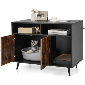 Tangkula Cat Litter Box Enclosure w/ Scratching Pad End Table Nightstand Hidden Washroom - 1 of 4