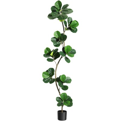 Artificial Fiddle Leaf Fig Tree in Black Nursery Pot,Faux Potted Tree for Home Decor, Fake Rubber Tree for Indoor Office Living Room