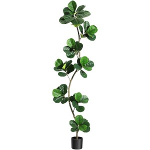 Artificial Fiddle Leaf Fig Tree in Black Nursery Pot,Faux Potted Tree for Home Decor, Fake Rubber Tree for Indoor Office Living Room - 1 of 4