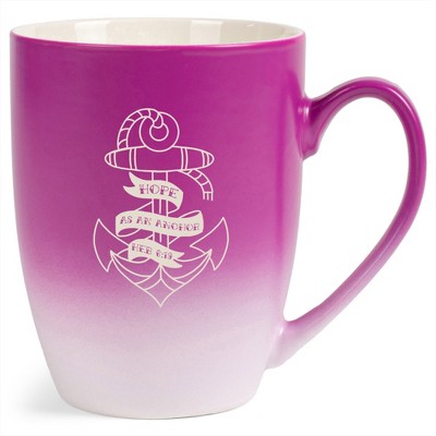100 North Nautical 10 Ounce Pink and White Two Toned Ombre, Comfortably Fits Your Hands, Ceramic Tea Coffee Cup Mug, Hope As An Anchor