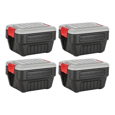 Rubbermaid 8 Gallon Action Packer Lockable Latch Indoor and Outdoor Storage Box Container, Black (4 Pack)