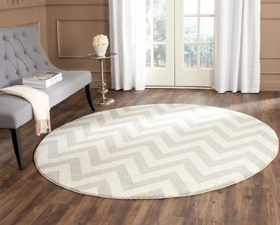 Reversible Gray Cotton-Synthetic 9' Round Washable Rug
