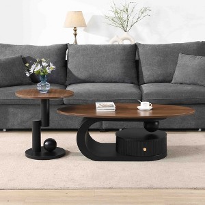 47.24" & 19.69" MDF, Metal, and Plastic Oval and Round Nesting Coffee Table Set of 2 with Storage Drawer, Space-Saving Design - 1 of 4