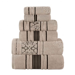 Zero Twist Cotton Solid and Floral Jacquard 6 Piece Bathroom Towel Set by Blue Nile Mills - 1 of 4
