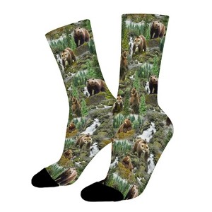 Multi Brown Bear Women Printed Crew Socks Funny Funky Socks Soft Polyester Novelty Gifts for Artists Men - 1 of 4