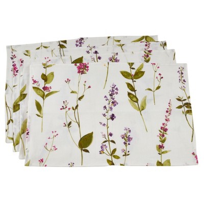 Saro Lifestyle Watercolor Floral Stems Placemat (Set of 4 pcs), Off-White