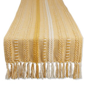 Design Imports  Braided Stripe Jacquard Fringe Table Runner, 15X108", Honey Gold - 1 of 4