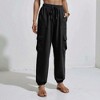Knit & Lounge Women’s Cargo Jogger Pants Drawstring Waist Elastic Cuffs Utility Pockets Lightweight Woven Casual Bottoms - 4 of 4