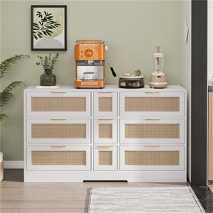 LunaLulinlk 51.2 "Rattan Locker With Drawers, 9 Drawers, Metal Handles For Kitchen, Living Room, Bedroom(White) - 1 of 4