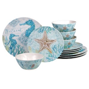 12pc Melamine Beachcomber Dinnerware Set - Certified International: Nautical Coastal Design, Dishwasher-Safe, Service for 4 - 1 of 4