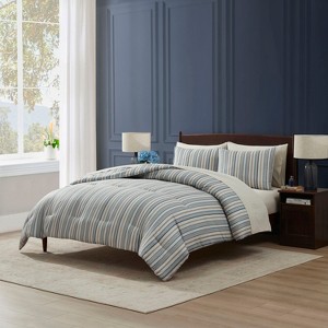 Nestl Comforter Set, 7pc Bed in a Bag, Modern Comforter Sets with Sheets, Striped Design Bed Set - 1 of 4