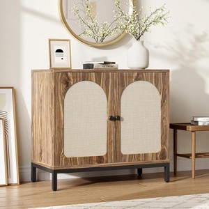 Rattan Sideboard Buffet Cabinet, Kitchen Storage Cabinet Adjustable Shelves, Boho Accent Liquor Coffee Buffet for Living Dining Room Hallway - 1 of 4