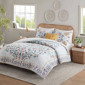 4pc Ada Floral Comforter Set with Throw Pillow White - Madison Park - 1 of 4