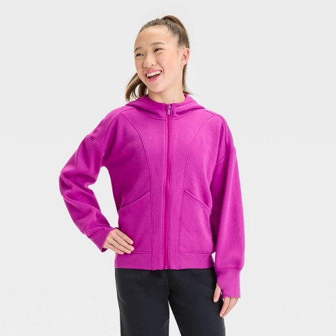 Girls Fleece Full Zip Hoodie Sweatshirt All In Motion Violet S Target