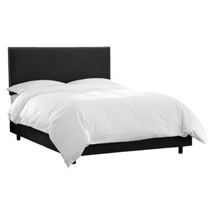 Full Arcadia Nailbutton Velvet Upholstered Bed Velvet Black - Skyline Furniture