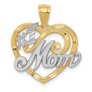 Black Bow Jewelry 14k Yellow Gold and White Rhodium #1 Mom Heart Pendant, 21mm - 1 of 4