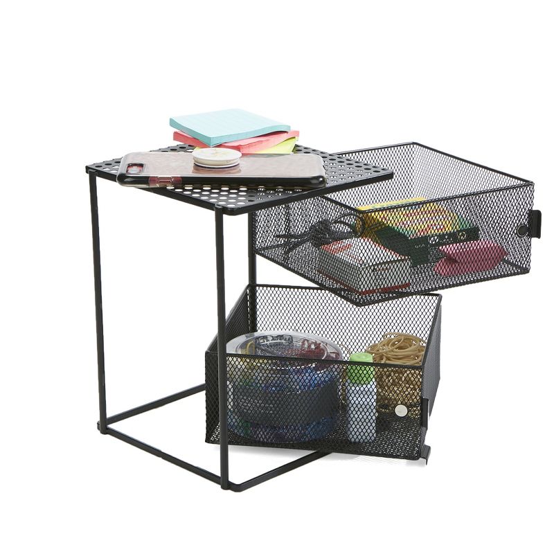 MIND READER Metal Mesh Magnetic Organizer [2 TIER] Slide Out Basket Drawer For Kitchen, Bathroom, Office Desk (BLACK), 2 of 15