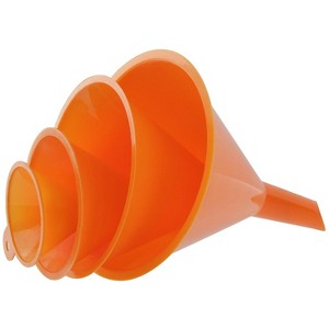 4-Piece Wide-Mouth Orange Plastic Funnel Set – Easy Transfer of Liquids & Dry Goods Between Bottles, Pitchers, Cans & Containers - 1 of 4