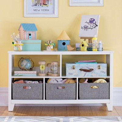 Martha Stewart Kids' Low Bookcase: Children's 24" Wooden Bookshelf, Playroom Toy Storage Organizer with Fabric Bins