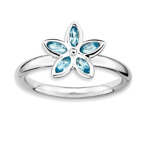 Black Bow Jewelry Silver Stackable .44 Cttw Blue Topaz Flower Ring - 1 of 4