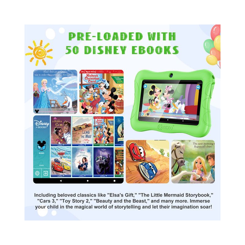 Contixo V9 Kids Tablet with Disney eBooks Bundle Pack, 7-inch HD, Ages 3-7, Dual Camera, 32GB,Wi-Fi, Parental Control, Headphones, Tote Bag, 3 of 12