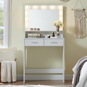 GDFStudio Wren Modern Mirror Vanity Desk with Lights and 2 Drawers - 1 of 4