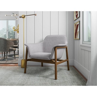 Mid Century Grey Linen & Walnut Wood Accent Chair Set