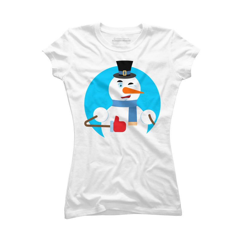 Junior's Design By Humans Snowman thumbs up winks emoji. New Year and Christmas By Roplon T-Shirt, 1 of 4
