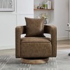 29.1'' Faux Leather Swivel Open Back Barrel Accent Chair with Weathered Solid Wood Base, Comfy Cushion and Pillow Included - 2 of 4