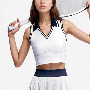 Anna-Kaci Active Women's Sleeveless Cropped Tennis Top with Contrast Collar and V-Neckline - 1 of 4